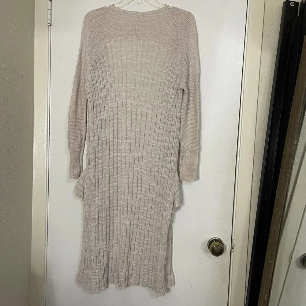 FREE PEOPLE tan knit long lightweight ribbed duster cardigan sweater size XS